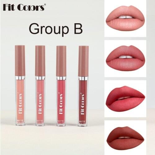 Fit Colors 4 pcs Matte Velvet Lipgloss Kit Waterproof Lipstick Set Moisturizing Silky Long Lasting Non-stick Cup Lip Makeup Set