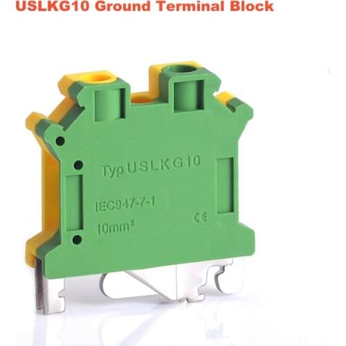 5/10pcs USLKG10 Ground Terminal blocks DIN Rail Type Terminal Blocks UK-10N yellow green Earthing morsettiera connector 10mm2