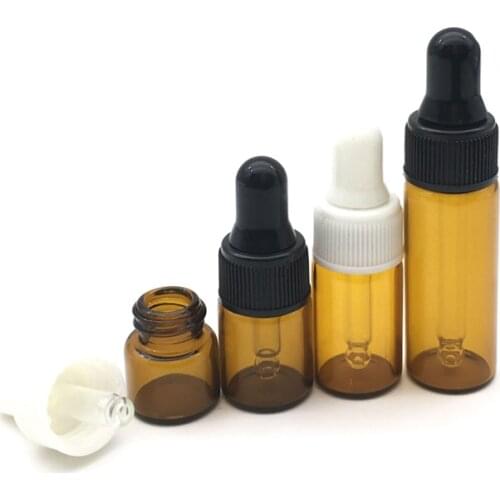 5Pcs/lot 1ml 2ml 3ml 5ml Small Amber Perfume Bottles Small Dropper Vial For Essential Oil Clear Glass Bottles