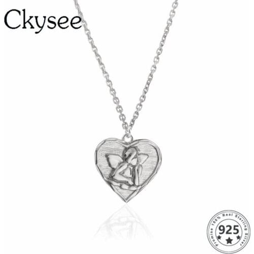 Ckysee News 925 Sterling Silver Necklace Angel Heart Pendant Necklace For Fashion Women Simple Fine Charms Silver 925 All-Match