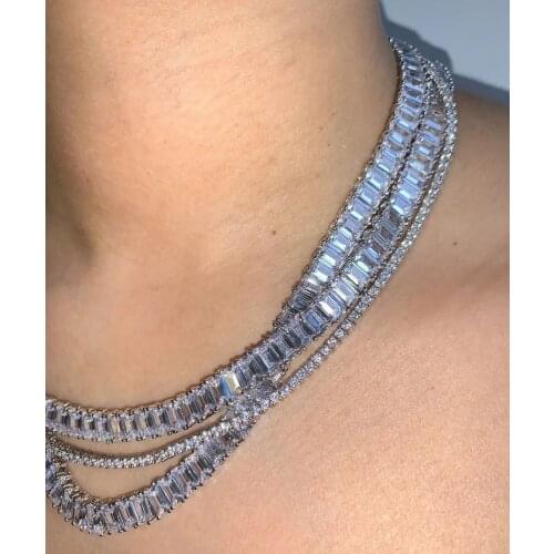 15" 16" Iced out bling women chain 4*6mm baguette cz tennis choker necklace hip hop bling jewelry