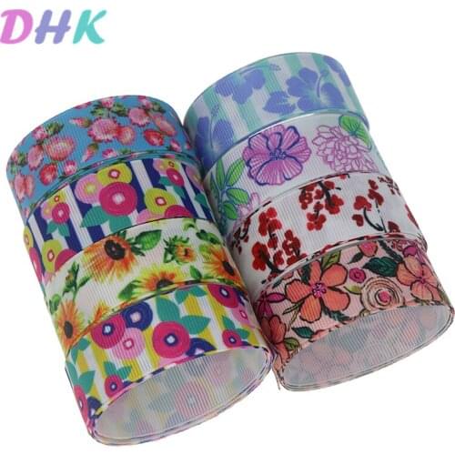 DHK 10yards flowers Printed Grosgrain Ribbon Accessory Hairbow Headwear Decoration DIY Wholesale OEM B1847
