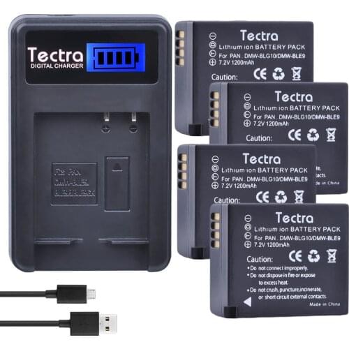 Tectra 4PCS DMW-BLG10 BLG10 /DMW-BLE9 Replacement Li-ion Battery + LCD USB Charger for Panasonic LUMIX GF5 GF6 GX7 LX100