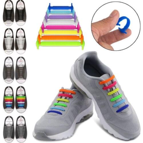New 16pcs/lot Shoes Accessories Elastic Silicone Shoelaces Elastic Shoelace Creative Lazy Silicone Laces No Tie Rubber Lace
