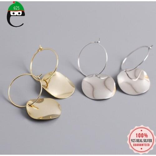 ElfoPlataSi 925 Sterling Silver Minimalist Geometric Round Irregular Wavy Smooth Surface Hoop Earring For Women Jewelry DA749