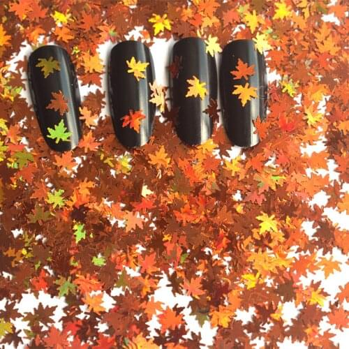100g Holographic Maple Leaf Nail Glitter Sequins Sparkly 5MM Autumn Yellow Red Flakes Spangles Polish Manicure Nails Art Decor