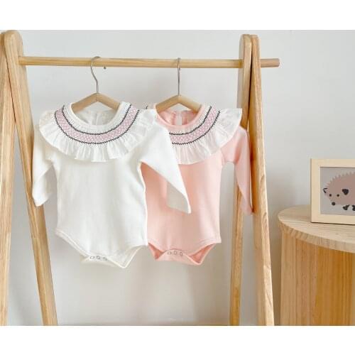 Baby Boys Girls Bodysuit 2021 Long Sleeve Solid Spring Autumn Overalls Outfits Casual Cotton Large Lotus Leaf Collar Clothes