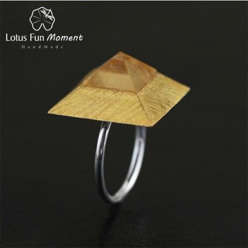 Lotus Fun Moment Real 925 Sterling Silver Natural Crystal Handmade Original Fashion Jewelry Mysterious Pyramid Female Rings