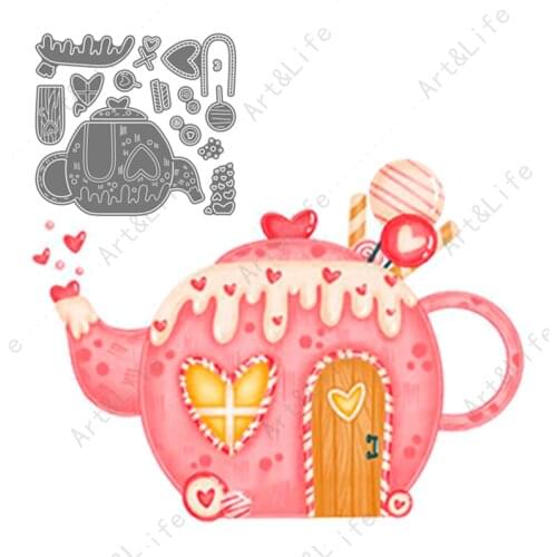 Hot New Metal Cutting Dies for Scrapbooking Pink Tea Pot House Steel Stencils Album Knife Mold for Paper Cards Embossing Cut Die