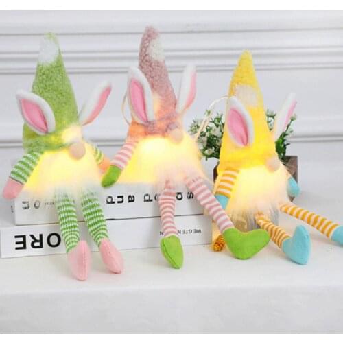 Cute Rabbit Ears Glowing Easter Bunny Faceless Doll Plush Dwarf Elf Doll Props Home Festival Party Decorations Desktop Ornaments