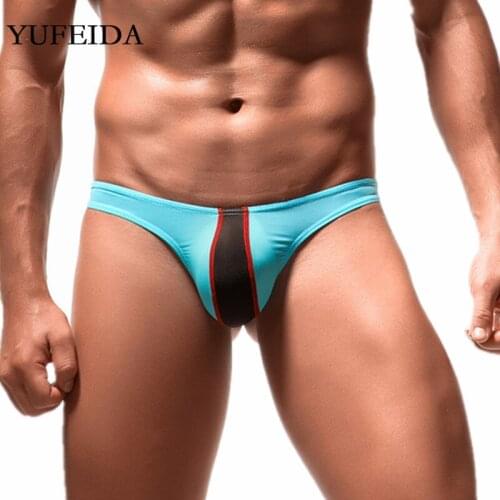 Mens Briefs Underwear Sexy Mens Bikini Briefs Breathable Underpants Gay U-convex Bulge Pouch Panties Ice Silk Low-Rise Thongs