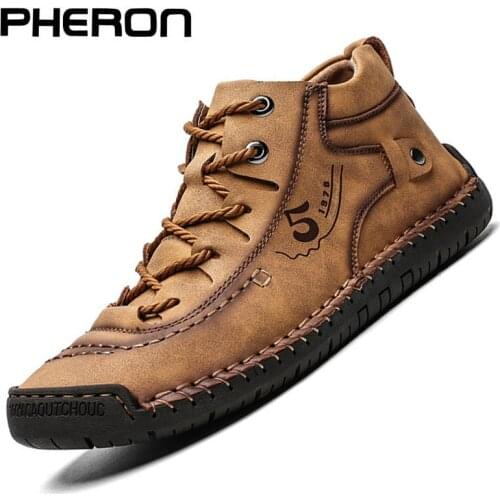 Outdoor Sport Men Boots High Quality Split Leather Ankle Snow Shoes Warm Fur Plush Lace-Up Winter Footwear Plus Size 38~48