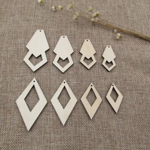 Unfinished Blank Wood Diamond-tyle Rhombus Shape Cutouts Plywood For DIY Jewerly Project Making
