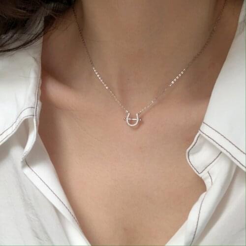 Morivovog 925 Sterling Silver U Shape Zircon Necklace Mini Chic Elegant Horseshoe Light Luxury Necklace for Women Office Jewelry