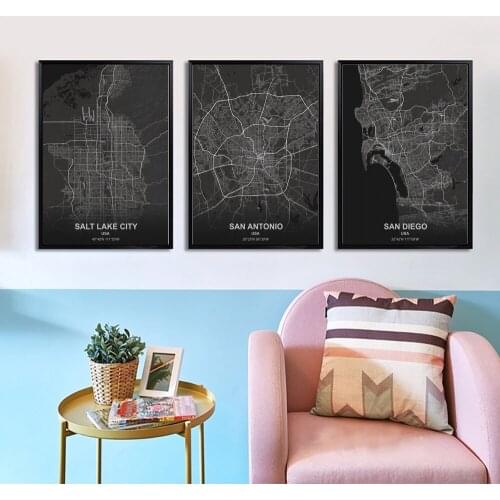 Salt Lake City San Antonio San Diego San Francisco Santiago Sao Paulo Poster Canvas Art Prints Painting Wall Picture