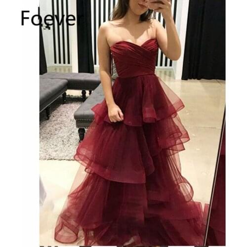 New 2019 Burgundy Prom Dresses Long Sweetheart Floor Length Ruffles Organza Formal Womens Evening Dresses Prom Dress