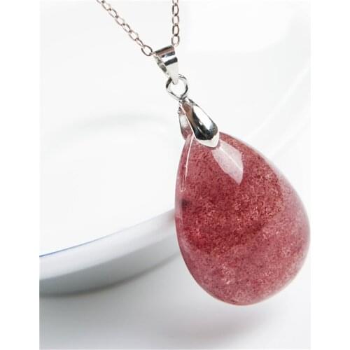 Genuine Natural Red Strawberry Quartz Crystal Transparent Stone Waterdrop Bead Necklace Pendant 29*21*10mm