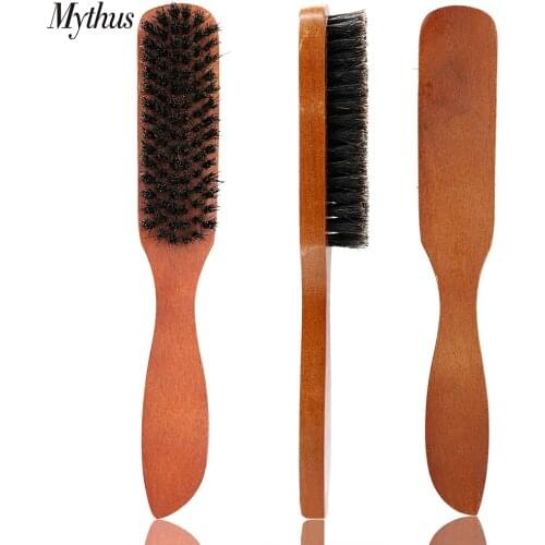 Portable Wood Handle Beard Brush Boar Bristle Mens Facial Mustache Comb Multifunctional Hair Teasing Comb Shaving Cleaning Tool