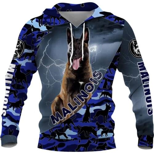 Unisex 3D Graphic Thunder Camouflage Hoodies Sweatshirts Animals Dog Art Malinois Admiral Blue Streetwear Sweatshirt Pullover