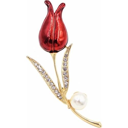 Utei Jewelry Brooch High Quality Red Color Enamel Flower Wedding Bouquet Brooches Crystal Lady Clothes Pin