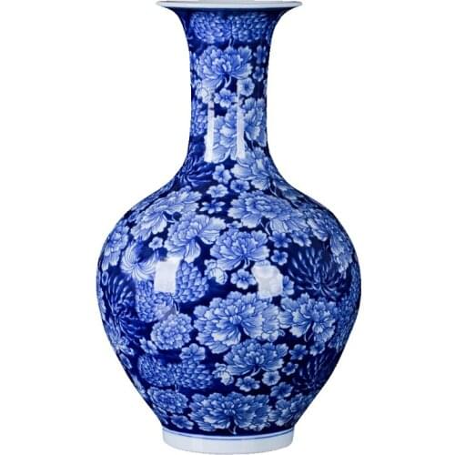 Vase Jingdezhen ceramics antique hand-painted blue and white porcelain vase Chinese style home furnishing and living room