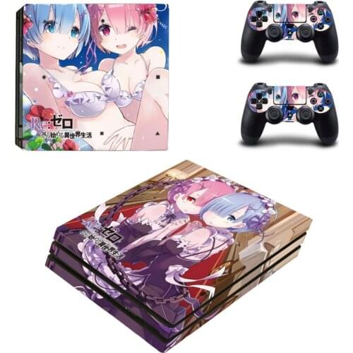 Anime Cute Girl Rem PS4 Pro Skin Sticker Decal for PlayStation 4 Console and 2 Controller PS4 Pro Skin Sticker Vinyl