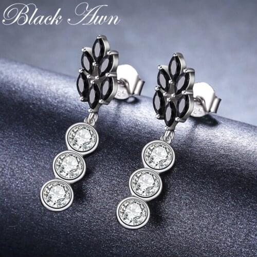 Cute Boucle D'Oreille Femme 2018 Flower 925 Sterling Silver Black Spinel Engagement Earrings for Women Fine Jewelry Bijoux I069