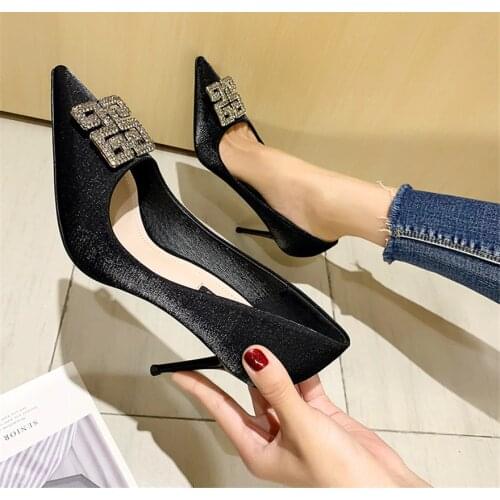 Crystal Silk Stiletto Ladies Pumps Black Gold 2020 Pointed toe Rhinestone Women Shoes Elegant High heels Dress Party Shoes Woman
