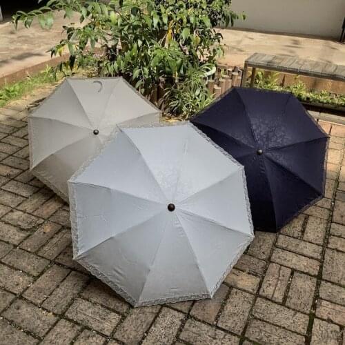 Two folding retro lace side women umbrella silver coating UV sunshade sunny rainy dual-use umbrella windproof strong umbrella