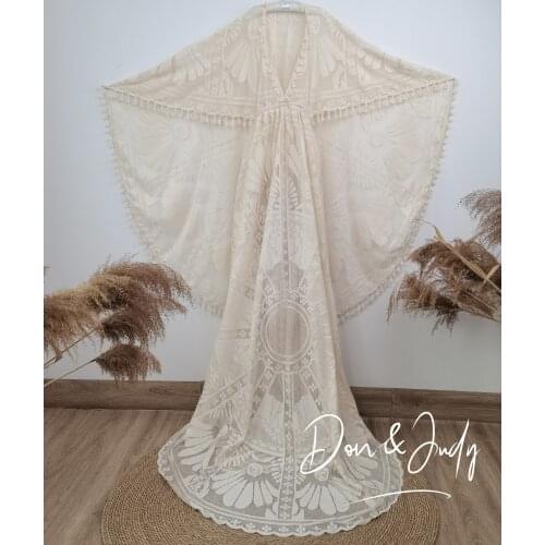 DON&JUDY Vintage Maternity Dresses Women Long Sleeves With Tassel Cape Pregnancy Long Prom Party Prom Gowns Custom Made 2021