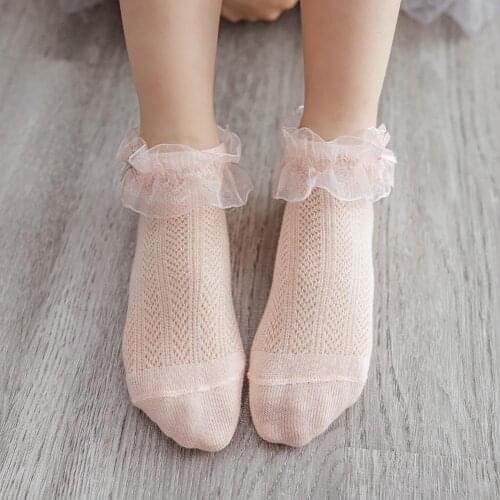 1Pair 3 Sizes Toddler Baby Child Girls Ruffle Lace Ankle Cotton Dress Socks Princess Summer Cotton Eyelet Flowers Princess Socks