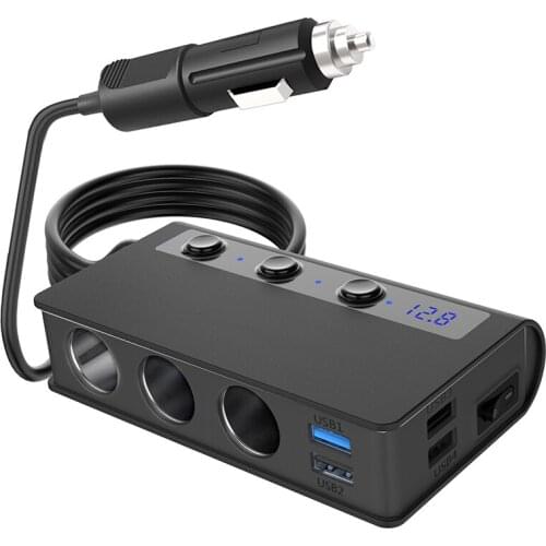 180W Car Cigarette Lighter Power Adapter Fast Charging 3 Socket QC For Car 12V/24V Charger Voltage Detection 4 USB Ports Charger