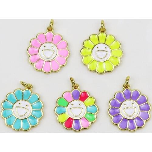 20 Pcs Tiny Flower Pendant Fashion Jewelry Pendant charms Mix color Flower Smile face pendants for necklace making 8540