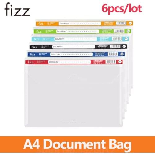 6pcs/lot Fizz Buckle Type A4 Document Bag 6 Colors Transparent File Folder Stationery School Office Portable Case