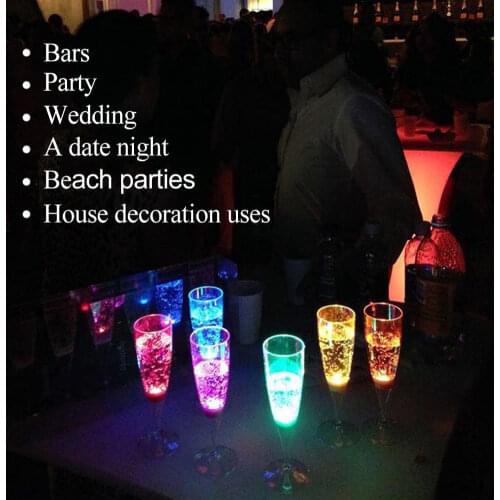 6 Pcs LED Wine Champagne Flute Glasses Water Liquid Activated Flashing Light-up Cups D1