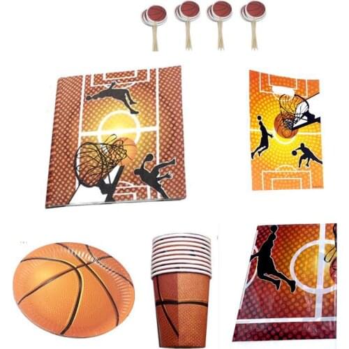 75pcs/lot Basketball Theme Napkins Cups Baby Shower Dishes Tablecloth Gifts Bags Boys Favors Cake Toppers With Sticks