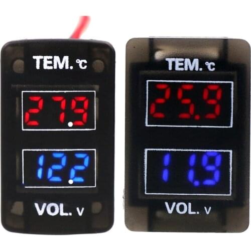 Car Digital Voltmeter Temperature Gauge 2 in 1 Voltage Temp LED Display Meter for Honda