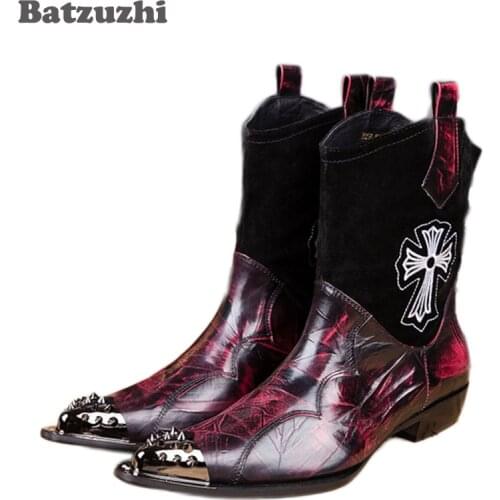 Batzuzhi Big size 45 46! Handsome Top Quality Man Boots Genuine Leather Antumn Winter Man Leather Mid-Calf Boots Motocycle Boots