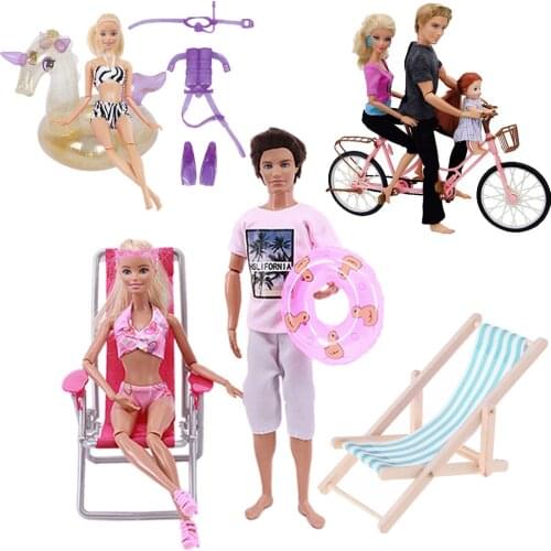 Free Shoes!!! Barbies Doll Clothes Ken Outfit Beach Chair Bkini Swimsuits Bicycle Swimming Ring Snorkeling Dive For Barbies Doll