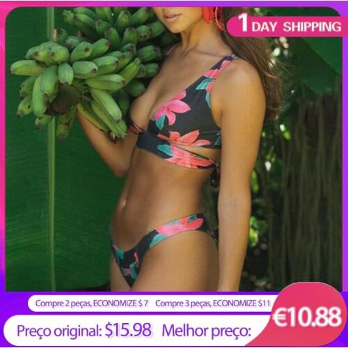 Miyouj Floral Print Bikinis Bandage Sexy Swimsuit Female Fashion Black Biquini Sexy String Bikini Set Summer 2021 Swimwear