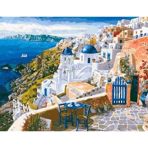GATYZTORY Santorini Village Scenery Painting By Numbers For Adult Diy Gift HandPainted Home Decoration Wall Art Painting