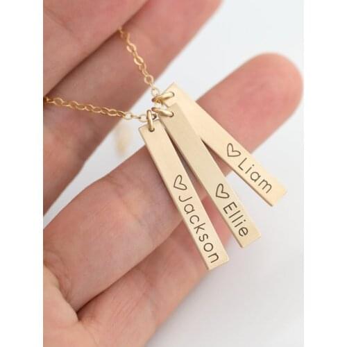 Engraving 1-3 Name Pendant Necklace Customized Jewelry Stainless Steel Personalized Long Bar Necklace Families Friends Best Gift