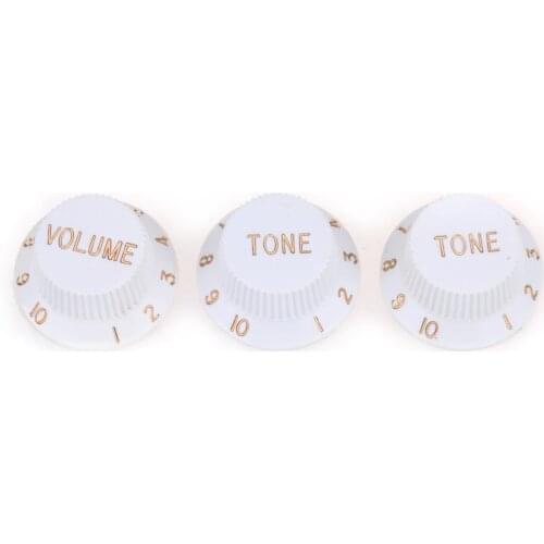 Musiclily Pro Metric Size 18 Splines 1 Volume 2 Tone Strat Style Knobs Set for Asia Import Guitar Bass Split Shaft Pots, White