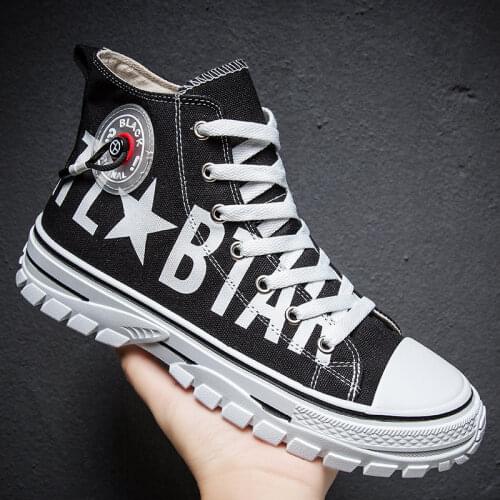 Mens Canvas Shoes High Top Flat Shoes for Men Black White Sneakers Non-slip Shoes Canvas Sneakers Sneakers for Men Casual Shoes