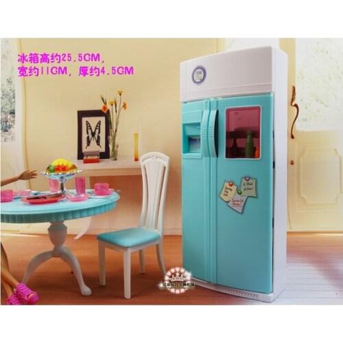 For barbie princess kitchen furniture 1/6 bjd doll restaurant tableware table chair refrigerator dining room toy accessories
