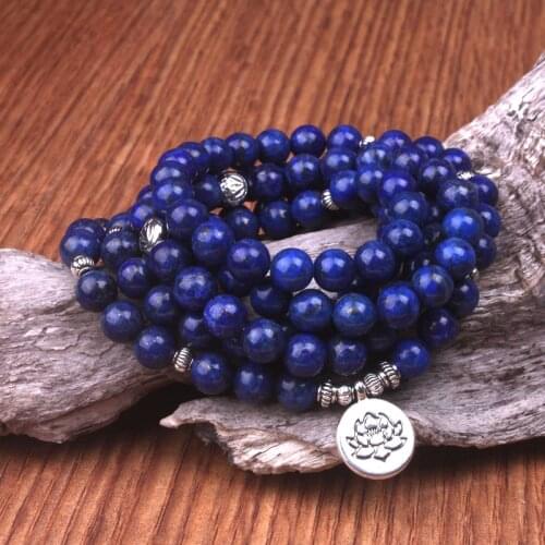 Lapis Lazuli Beads With Lotus OM Buddha Charm Yoga Bracelet 108 Mala Necklace Dropshipping