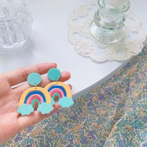 LOVOACC Funny Cartoon Rainbow Earrings for Women Girl Colorful Resin Arcylic Statement Dangle Earrings 2021 Summer Party Jewelry
