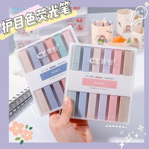 6pcs Super Soft Color Highlighter Marker Pen Set Water Based Ink Morandi Pastel Colors Brush Tip for Drawing Paint Journal