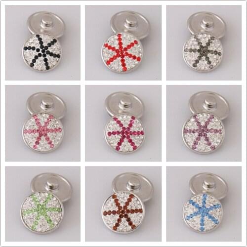 Fashion high Quality Colorful Snowflake pattern rhinestone 18MM charm snap buttons for DIY snap jewelry wholesale