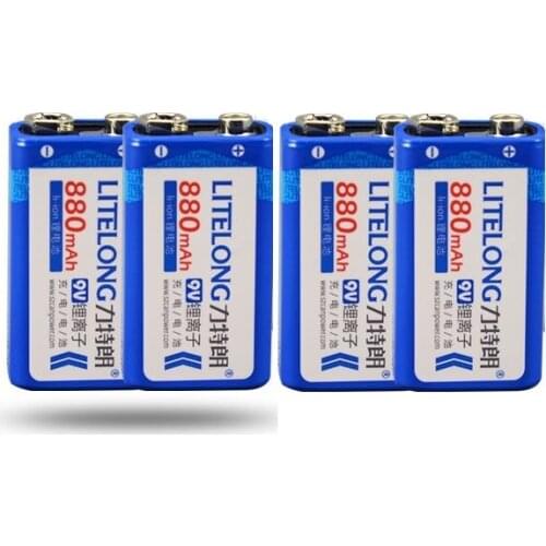 Powerful 4PCS 9V 880mAh Li-Ion lithium Rechargeable battery